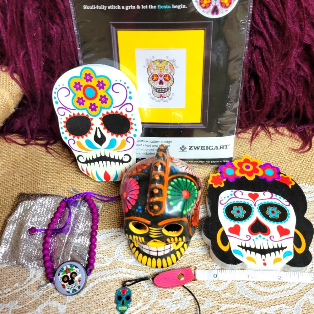Lot of 6 sugar skull related items